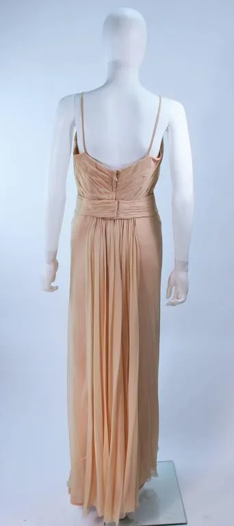 CEIL CHAPMAN Nude Chiffon Draped Gown Size 2-4