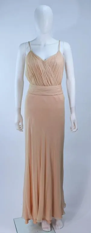 CEIL CHAPMAN Nude Chiffon Draped Gown Size 2-4