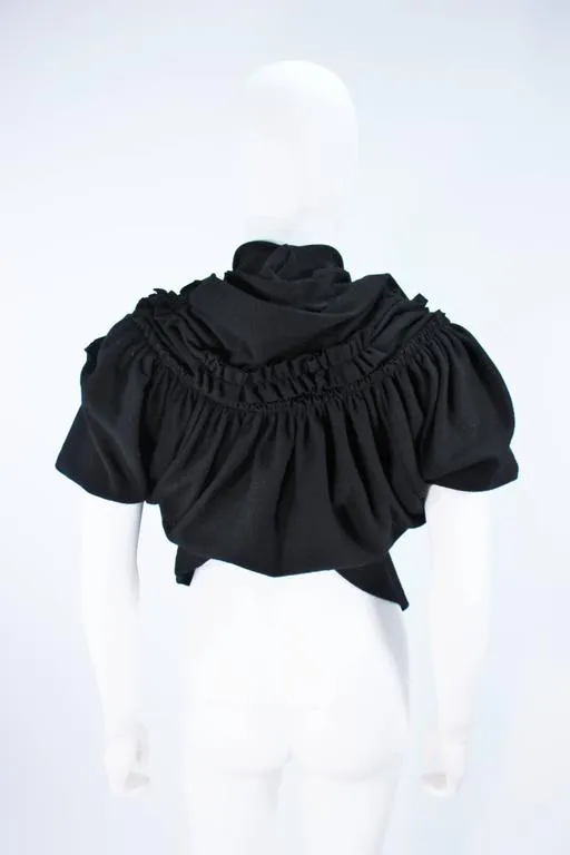 COMME DES GARÇONS Draped Gathered Black Wool Blouse Size S