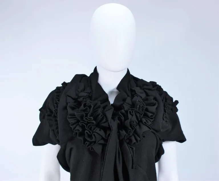 COMME DES GARÇONS Draped Gathered Black Wool Blouse Size S