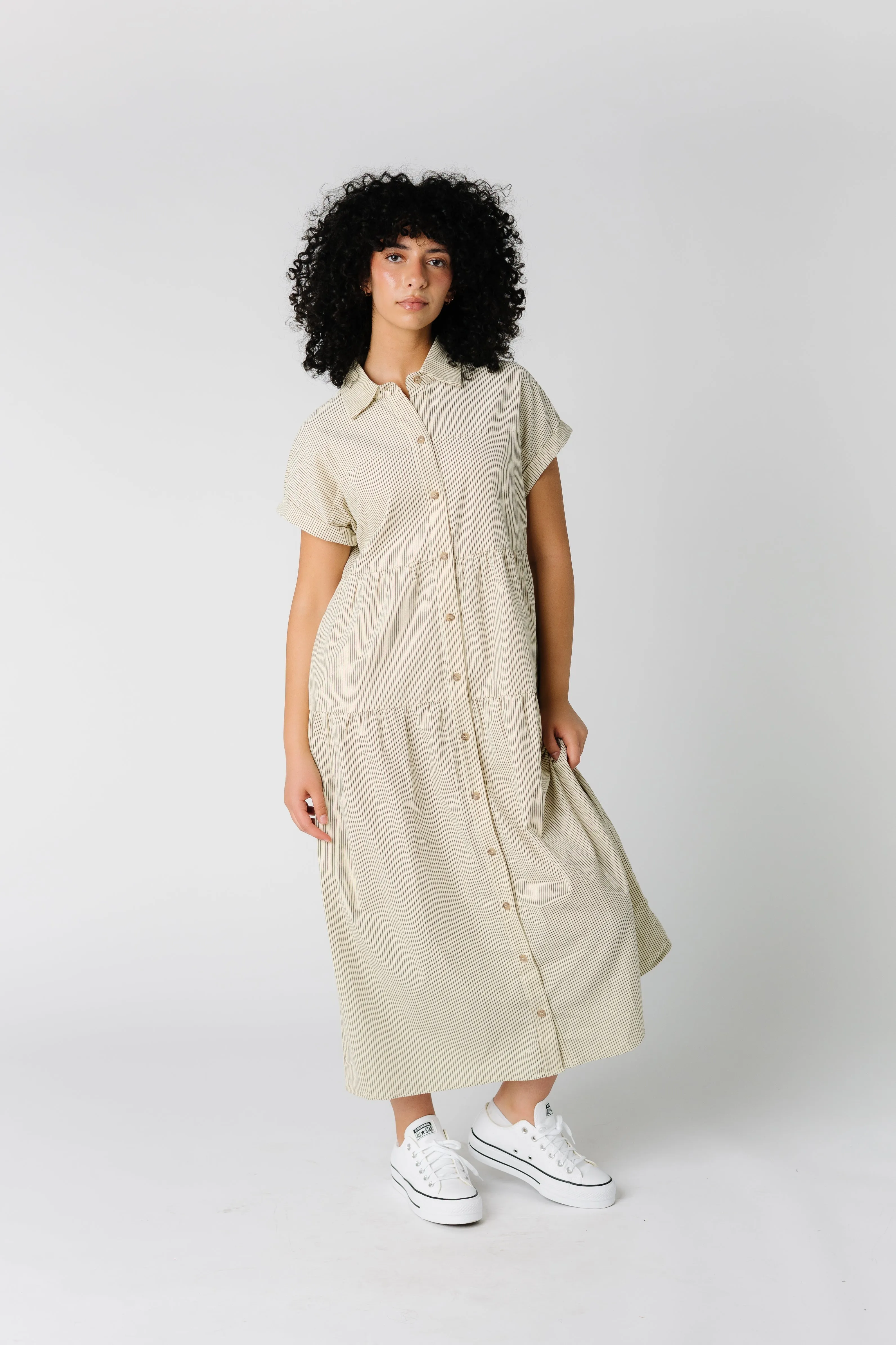 Corduroy Button-Up Midi Dress