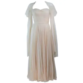 COUTURE Circa 1950s Cream Silk Gown & Wrap Size 2