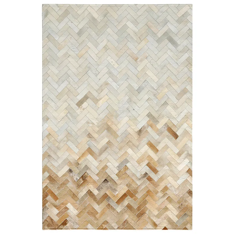 Cream and Fawn Chevron Patchwork Hide Rug