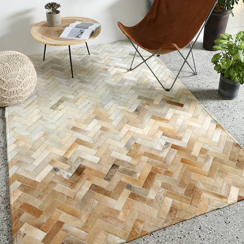 Cream and Fawn Chevron Patchwork Hide Rug