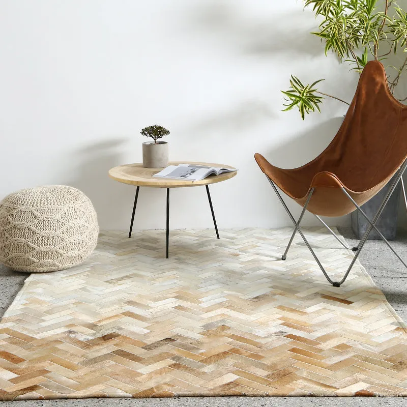 Cream and Fawn Chevron Patchwork Hide Rug