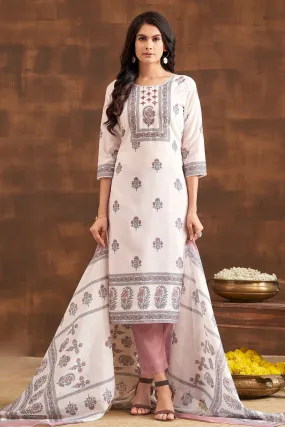 Cream Sequins and Thread work with Digital Print Straight Cut Salwar Suit