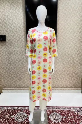 Cream with Floral Print Straight Cut Salwar Suit