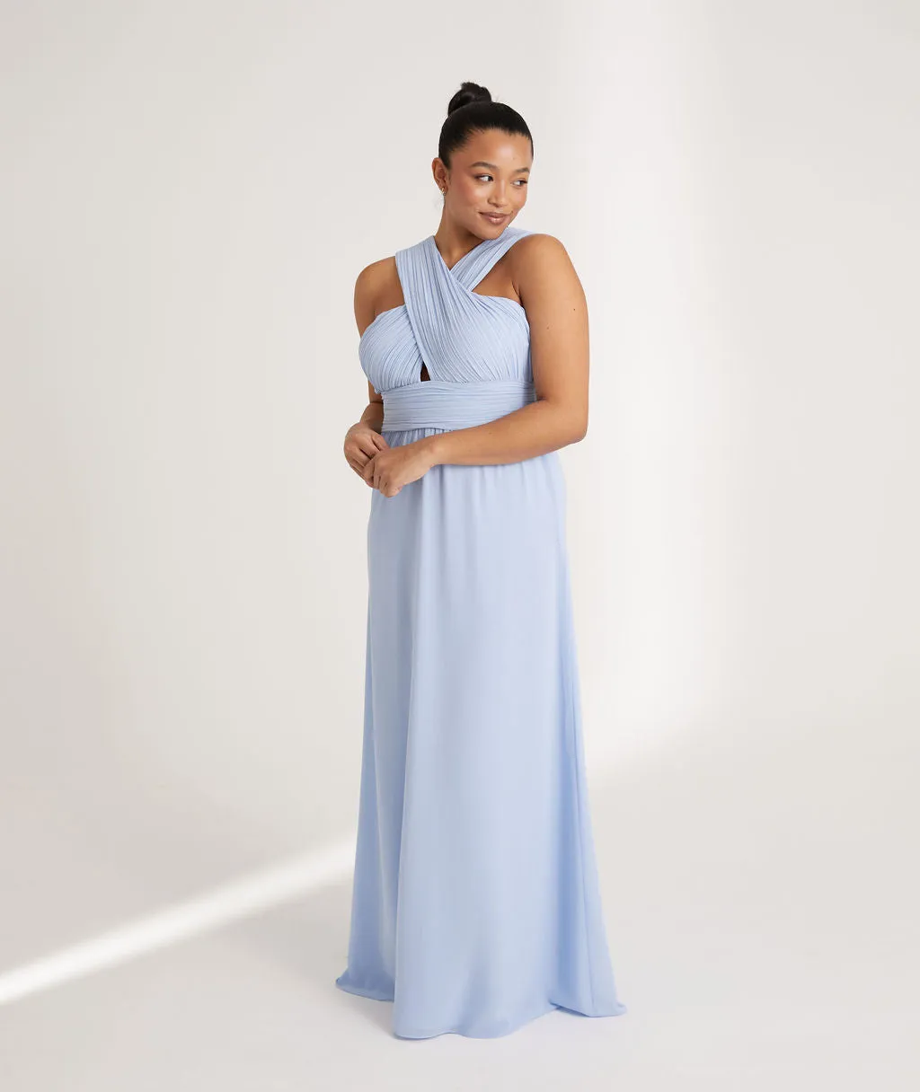 Cross Neck Pleated Waist Chiffon Bridesmaid Dress - Cornflower Blue