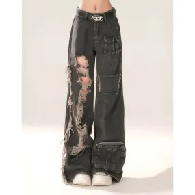 Dark Gray Pocket Loose Halloween Pants