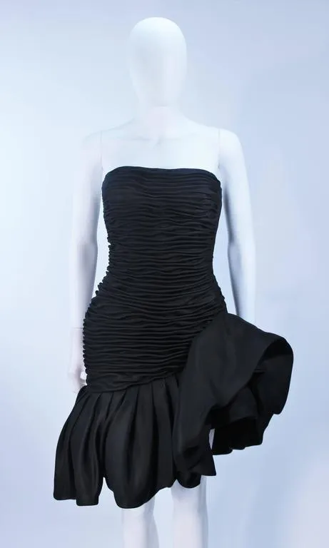 EMANUEL UNGARO Black Silk Cocktail Dress w/ Ruffles Size 4-6