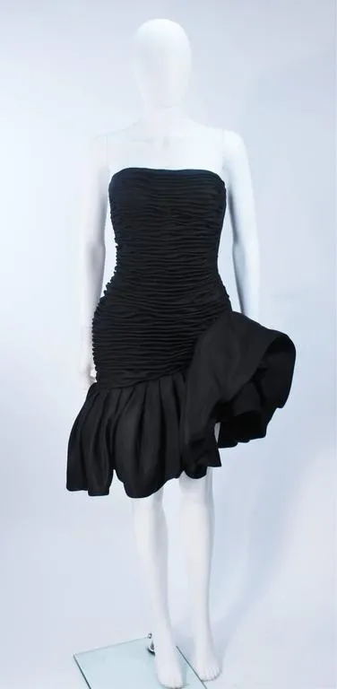 EMANUEL UNGARO Black Silk Cocktail Dress w/ Ruffles Size 4-6