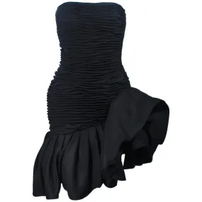 EMANUEL UNGARO Black Silk Cocktail Dress w/ Ruffles Size 4-6