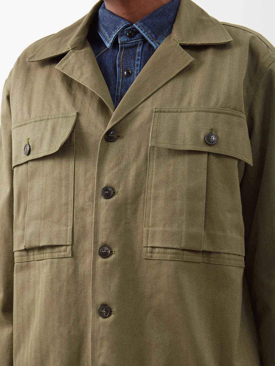 FORTELA SOLOMON FLAP POCKET HERRINGBONE TWILL JACKET IN GREEN