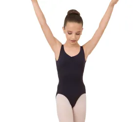 Gathered front and back leotard neckline