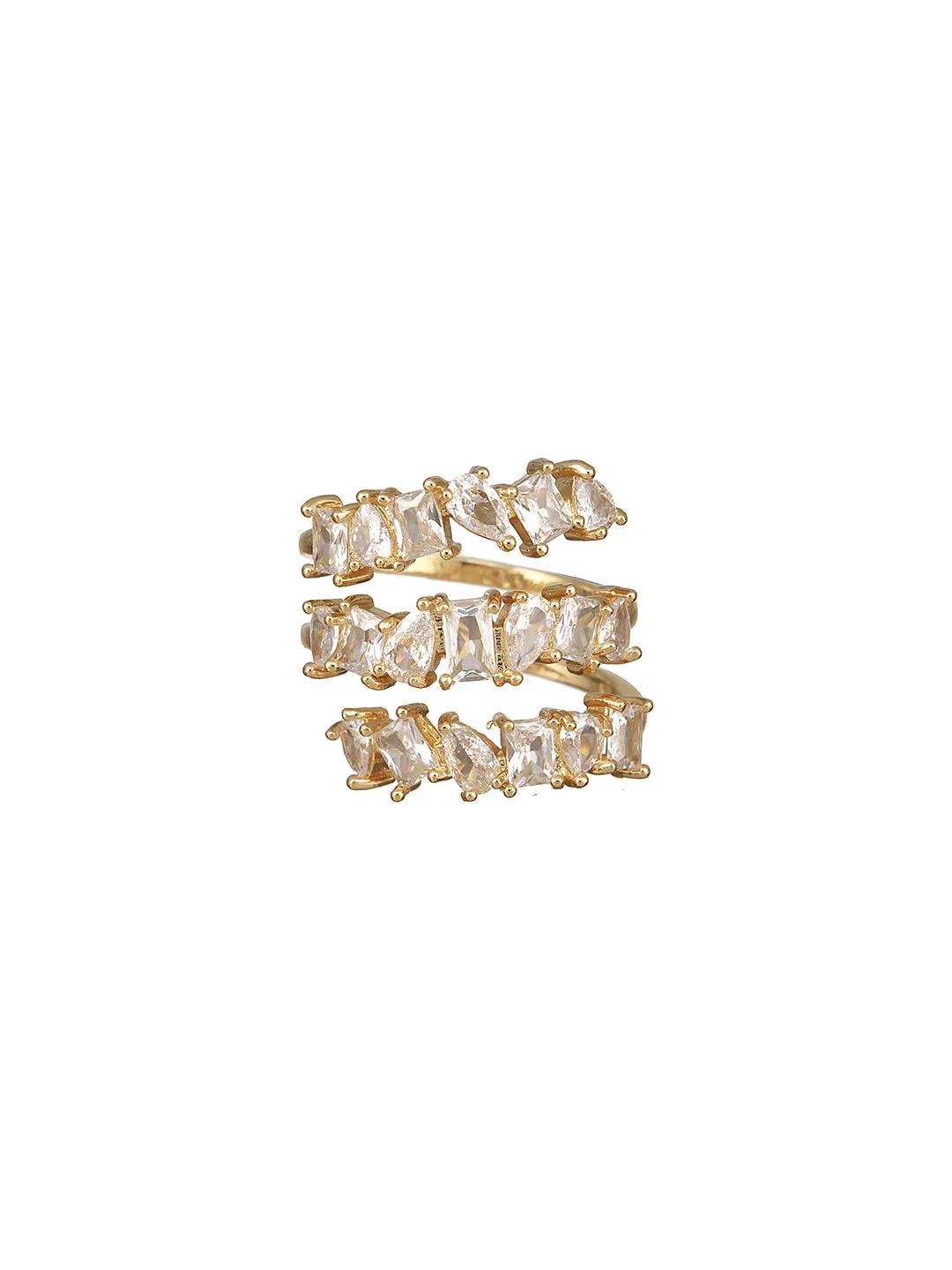 Gold-Plated Cz-Studded & Layered Adjustable Finger Ring