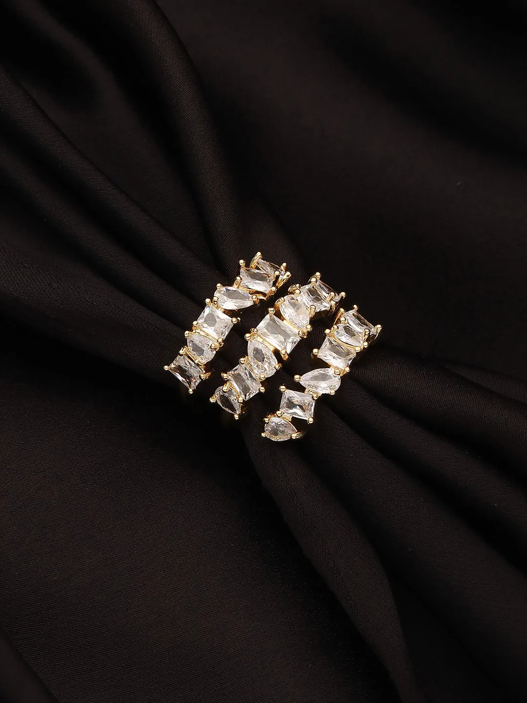 Gold-Plated Cz-Studded & Layered Adjustable Finger Ring