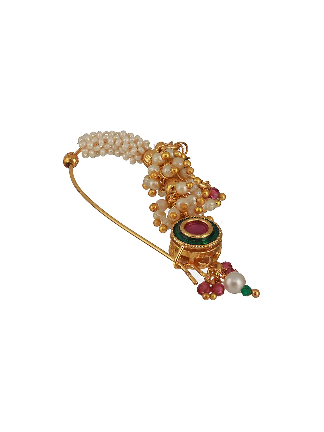 Gold-Plated Kundan-Studded & Artificial-Beaded Nosepin