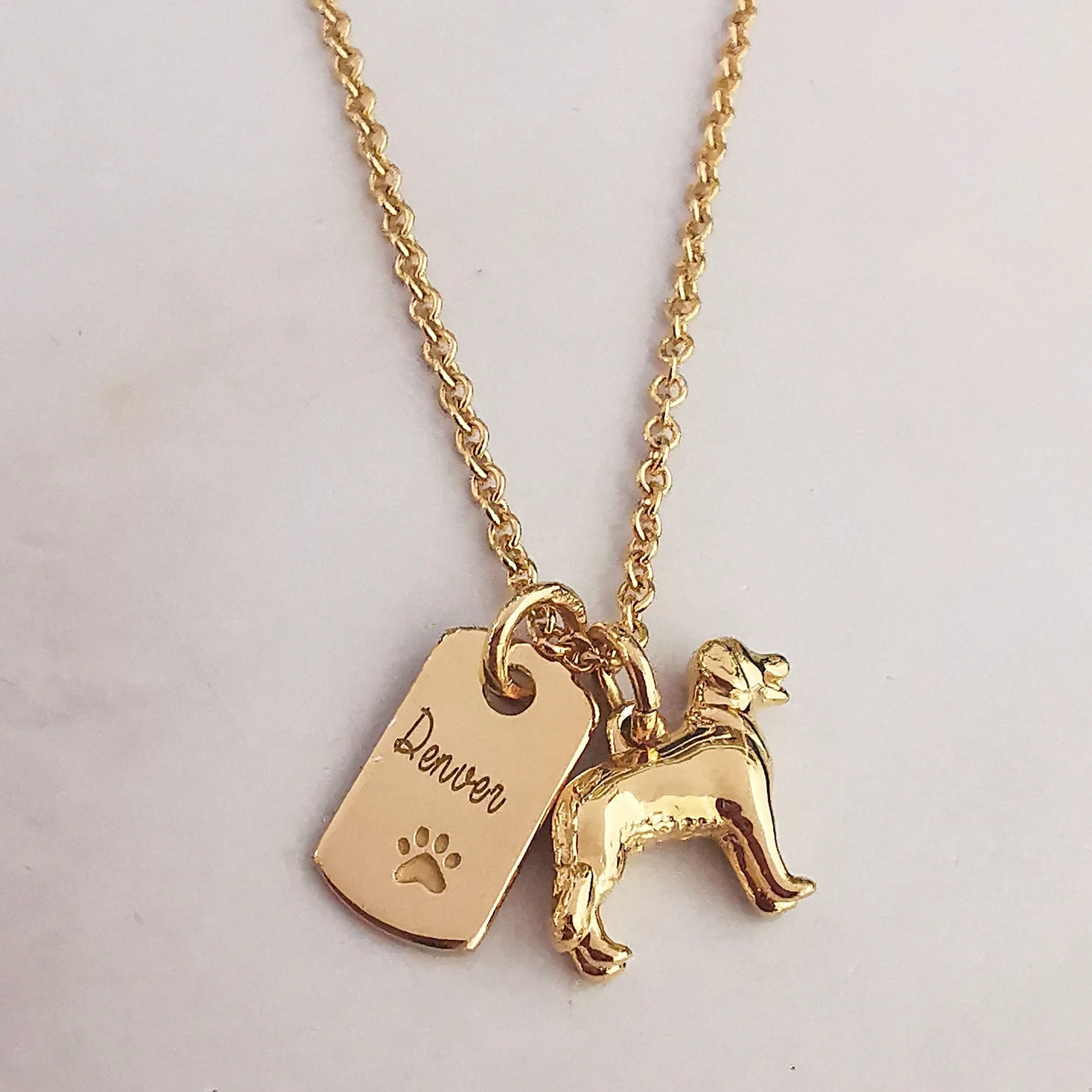 Golden Retriever Personalised Silver Dog Tag Necklace