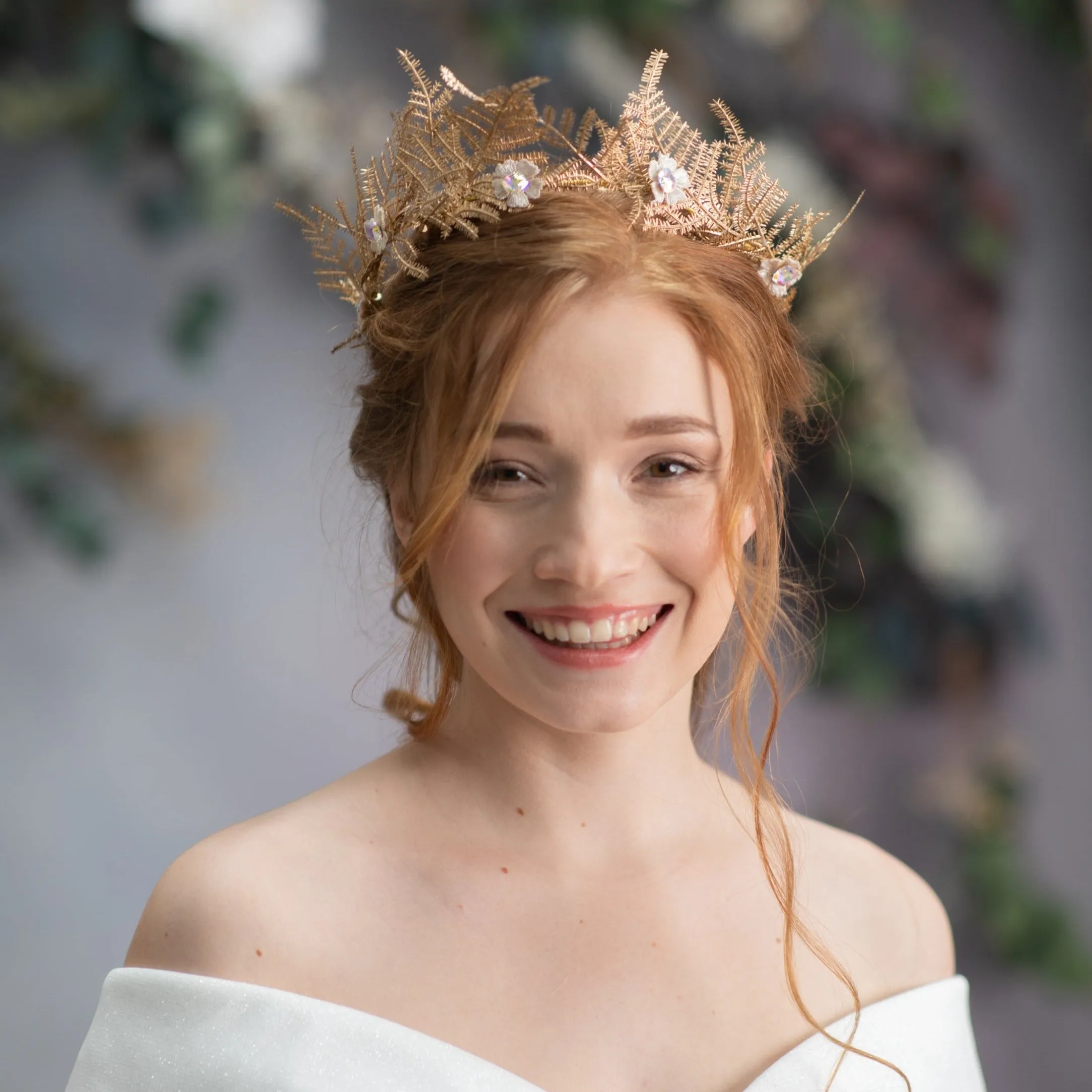 Golden wedding hair crown