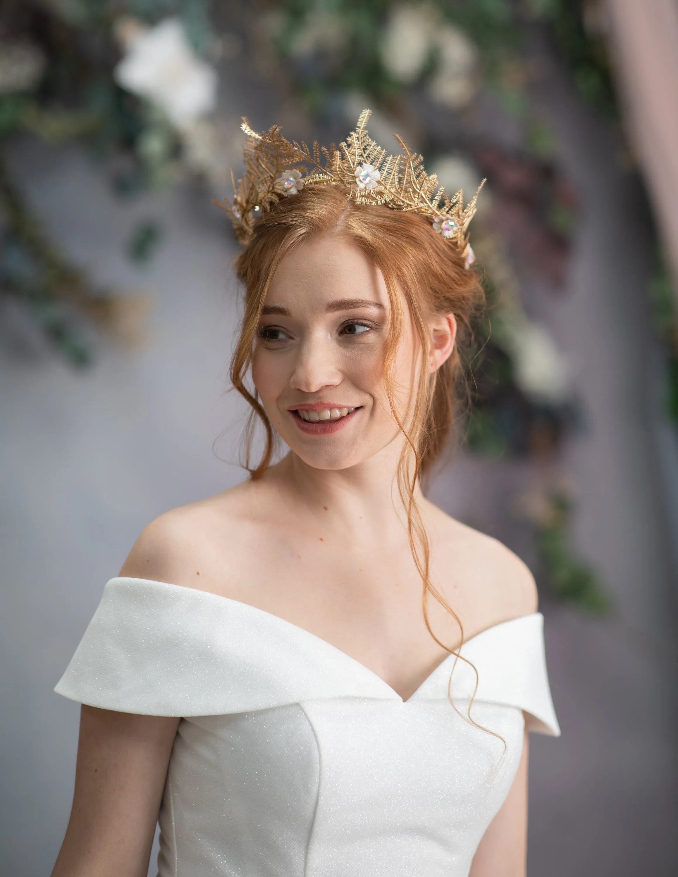 Golden wedding hair crown