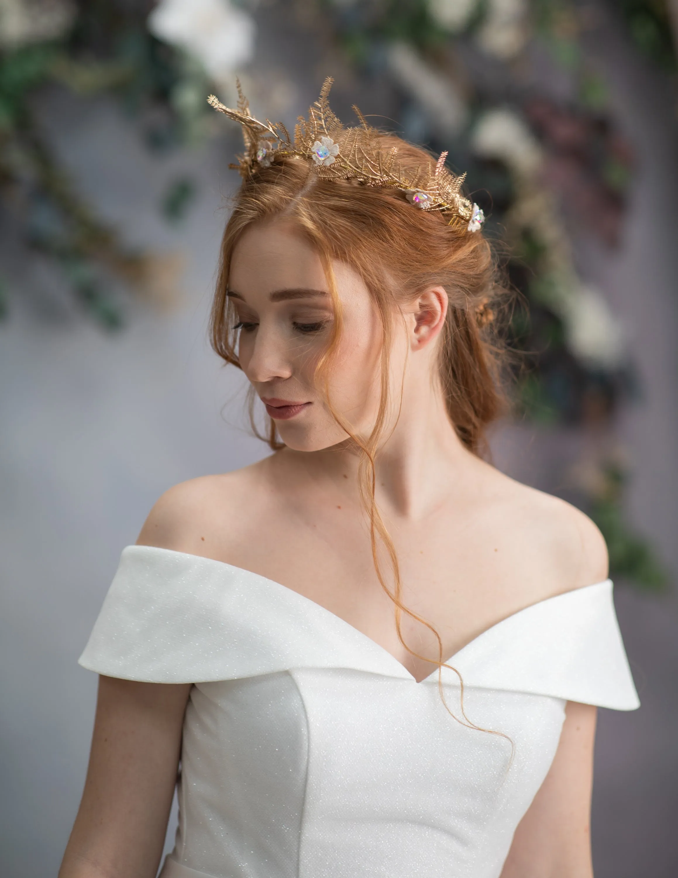 Golden wedding hair crown