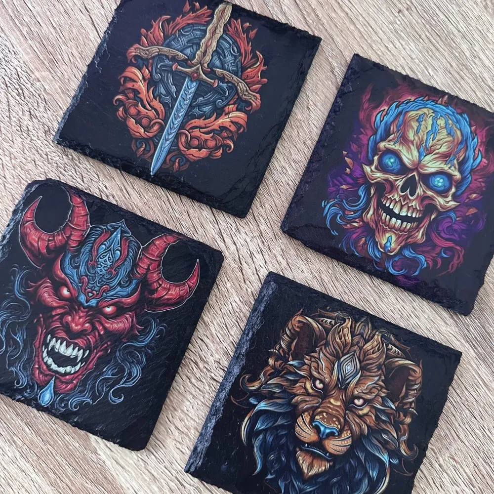 Gothic Tattoo Slate Coasters - Skull