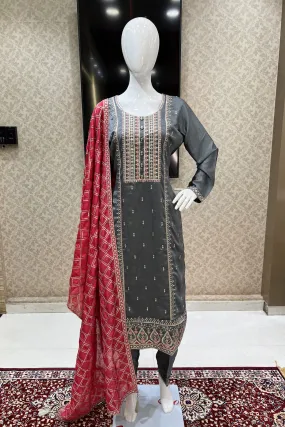 Grey Zari, Thread and Sequins work Straight Cut Salwar Suit