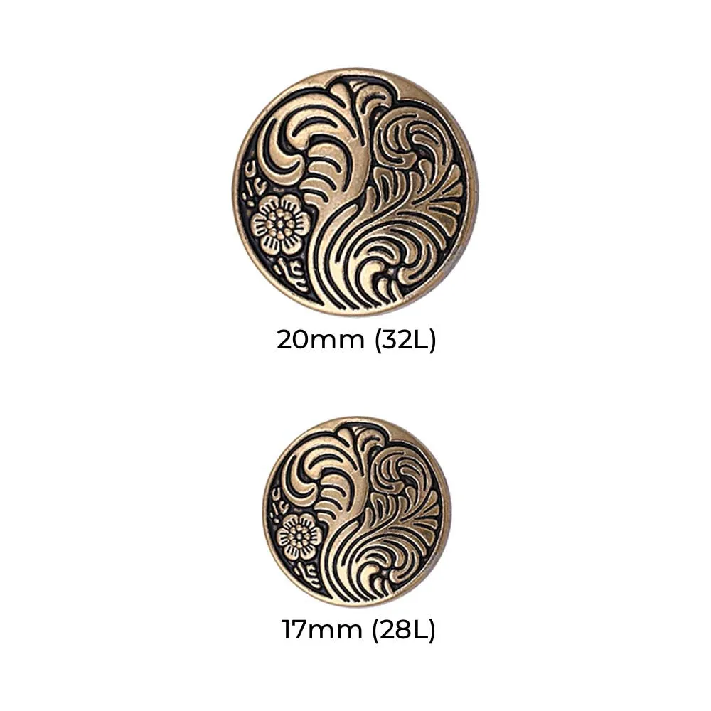 Indo-Western Style Antique Floral Motif Surface Finish Metal Buttons