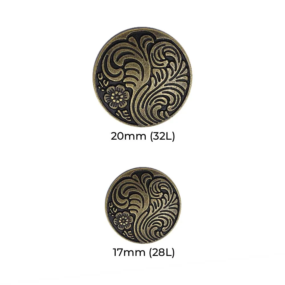 Indo-Western Style Antique Floral Motif Surface Finish Metal Buttons