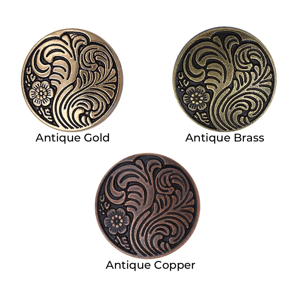 Indo-Western Style Antique Floral Motif Surface Finish Metal Buttons