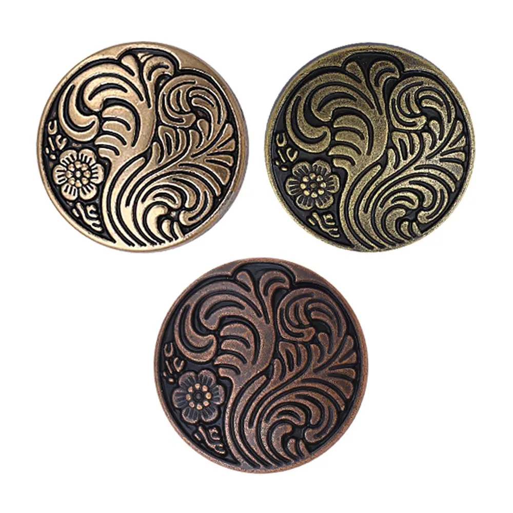 Indo-Western Style Antique Floral Motif Surface Finish Metal Buttons