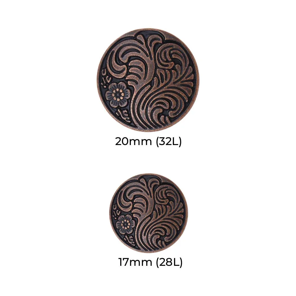 Indo-Western Style Antique Floral Motif Surface Finish Metal Buttons