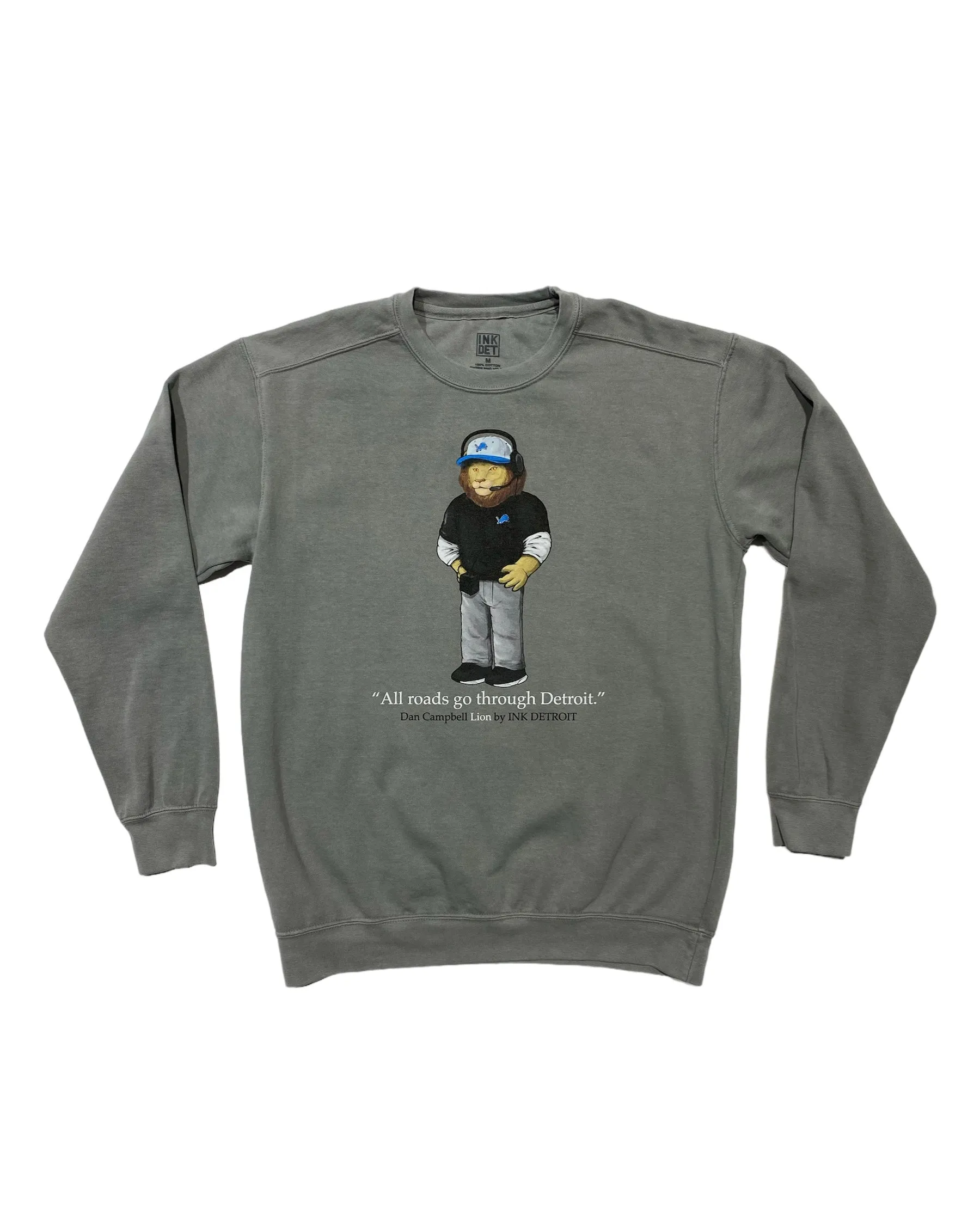 Ink Detroit - Dan Campbell Lion Crewneck Sweatshirt - Pigment dyed Grey