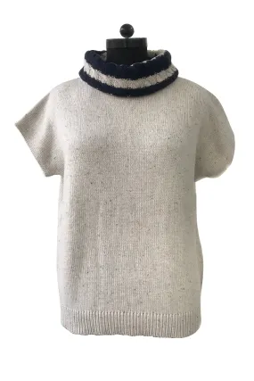 Ivory & Navy Short Sleeved Pullover