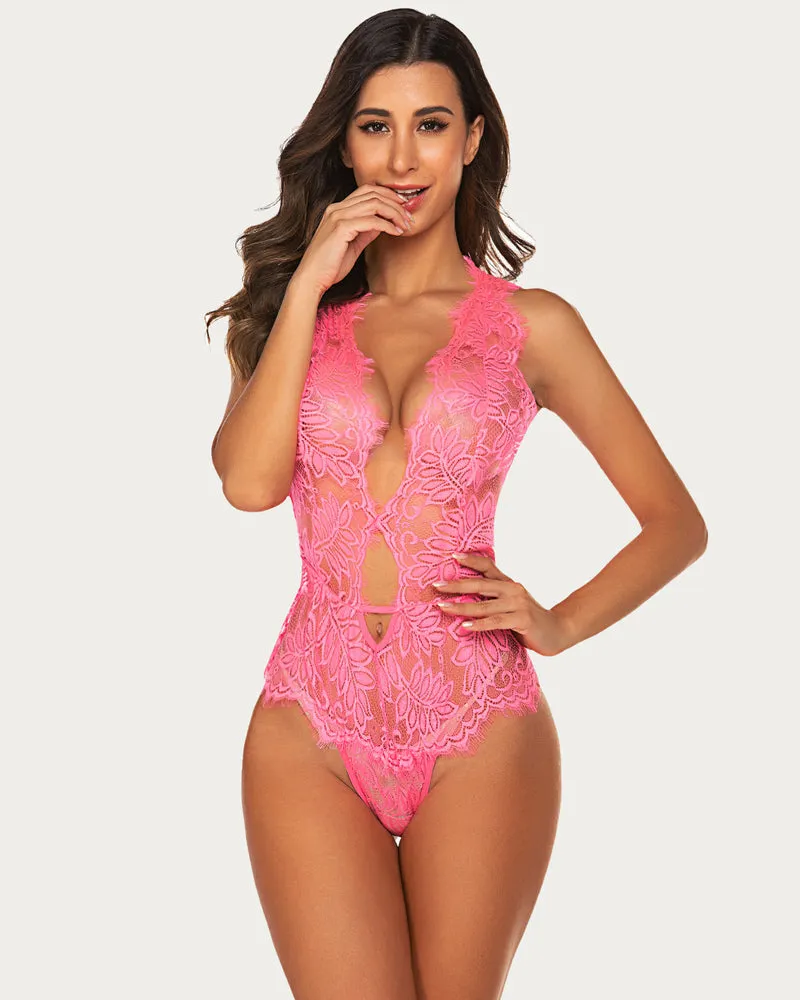 Lace Bodysuit Deep V Mini One Piece