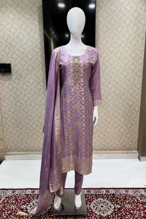 Lilac Zardozi, Mirror, Beads and Banaras work Straight Cut Salwar Suit