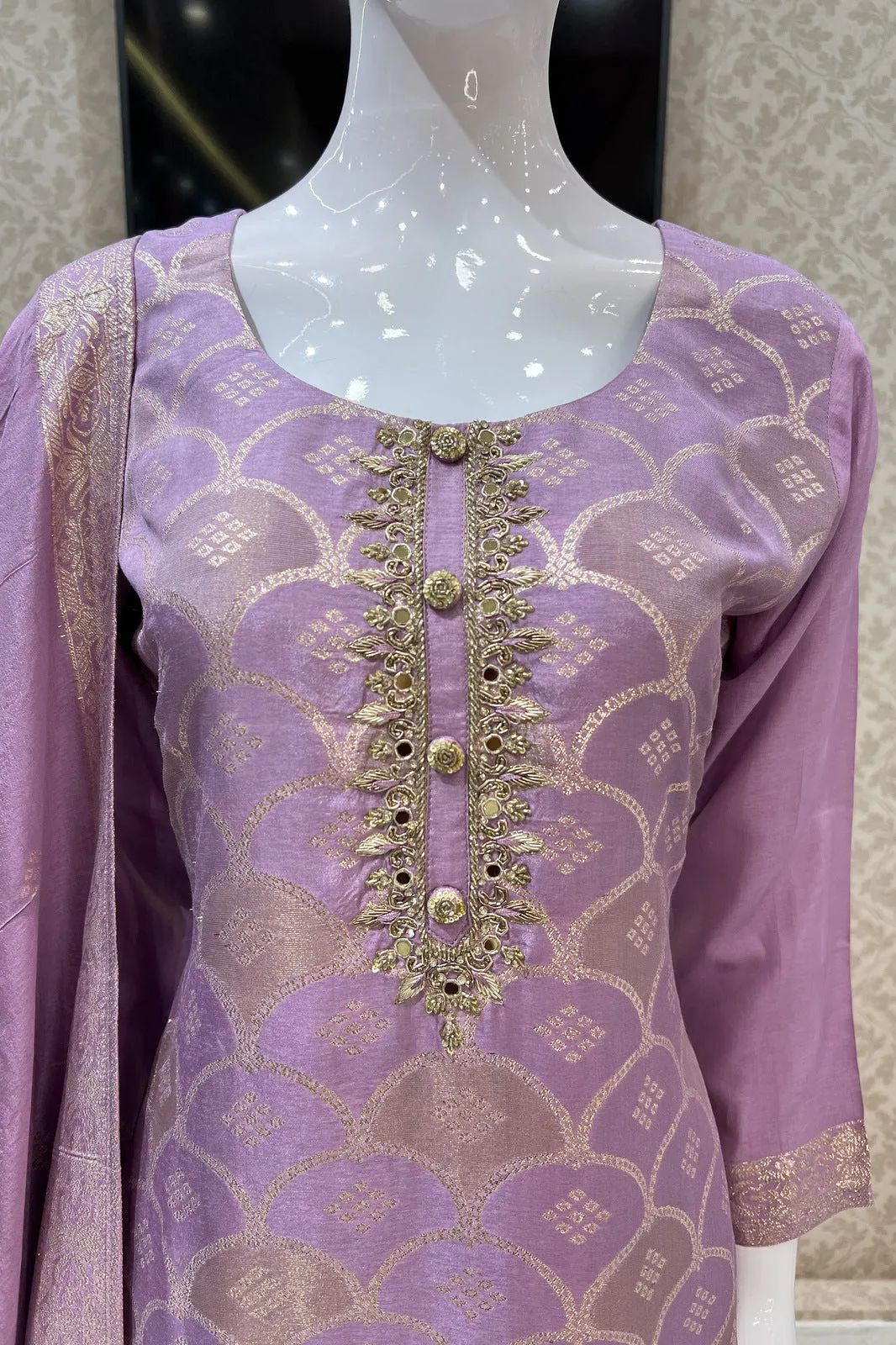 Lilac Zardozi, Mirror, Beads and Banaras work Straight Cut Salwar Suit