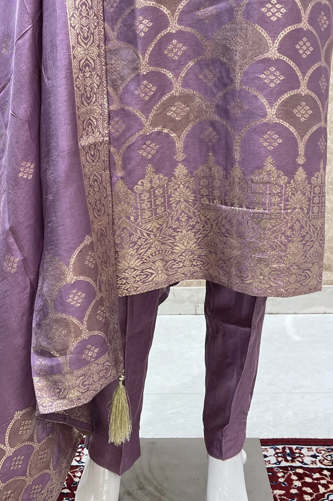 Lilac Zardozi, Mirror, Beads and Banaras work Straight Cut Salwar Suit