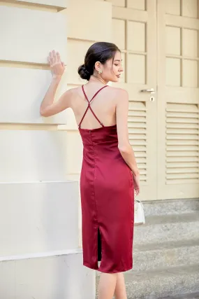 MADEBYNM BRIELLA CROSS BACK SATIN DRESS IN RED