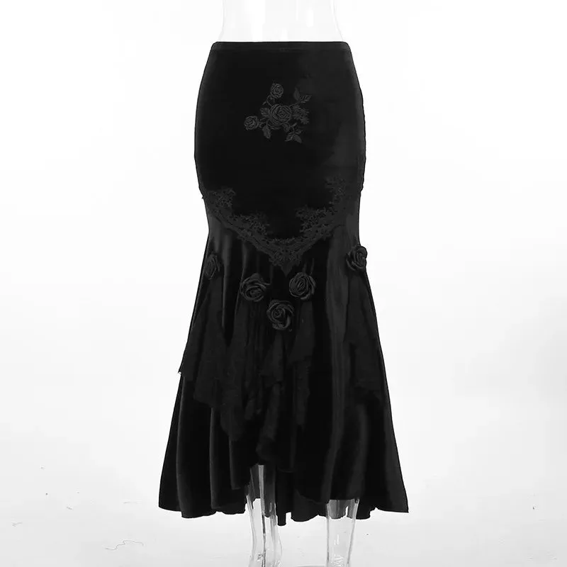 Mall Goth Velvet Fishtail Women Vintage Jacquard Hip Wrap Fairy Grunge Victorian Ladies SteamLong Skirt