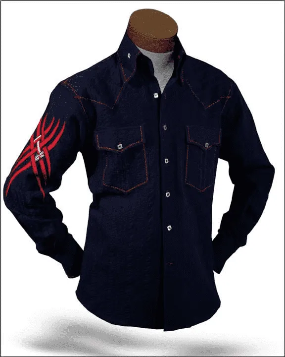 Men's Fashion Shirt Indian Navy/Red - cotton - shirts - Casual