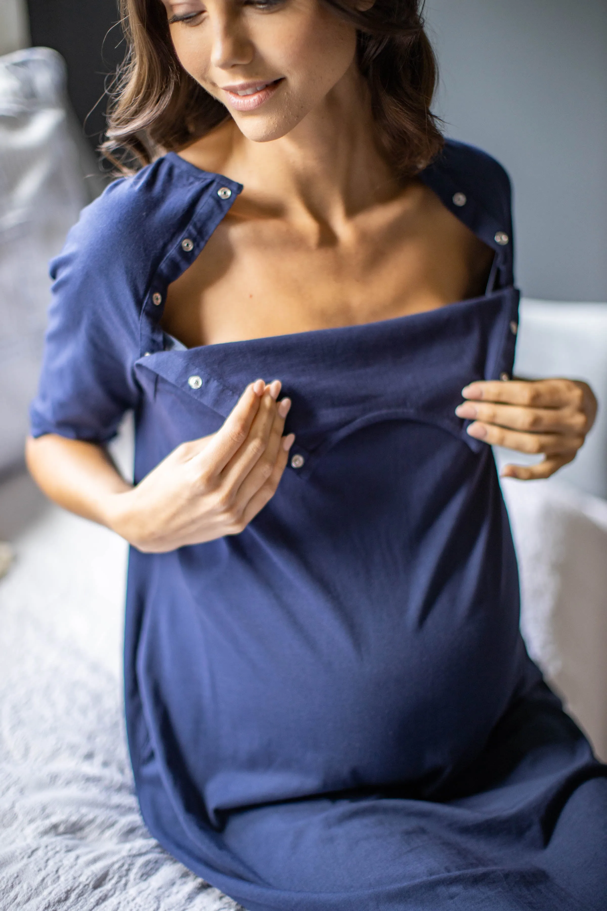 Navy Blue Jersey Knit Maternity Gownie