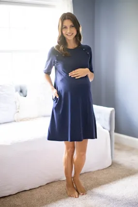 Navy Blue Jersey Knit Maternity Gownie