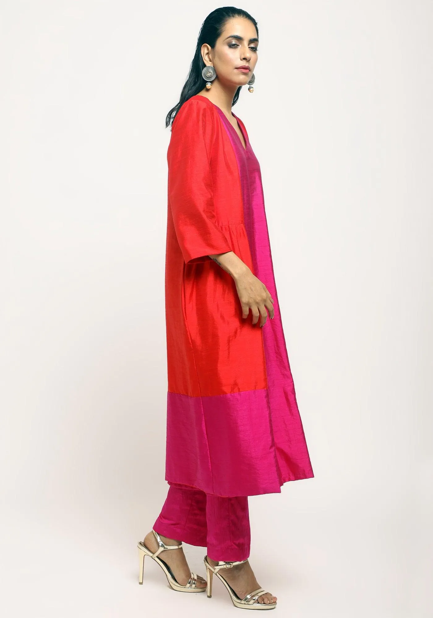 Orange Pink Jacket Kurta Set | Relove