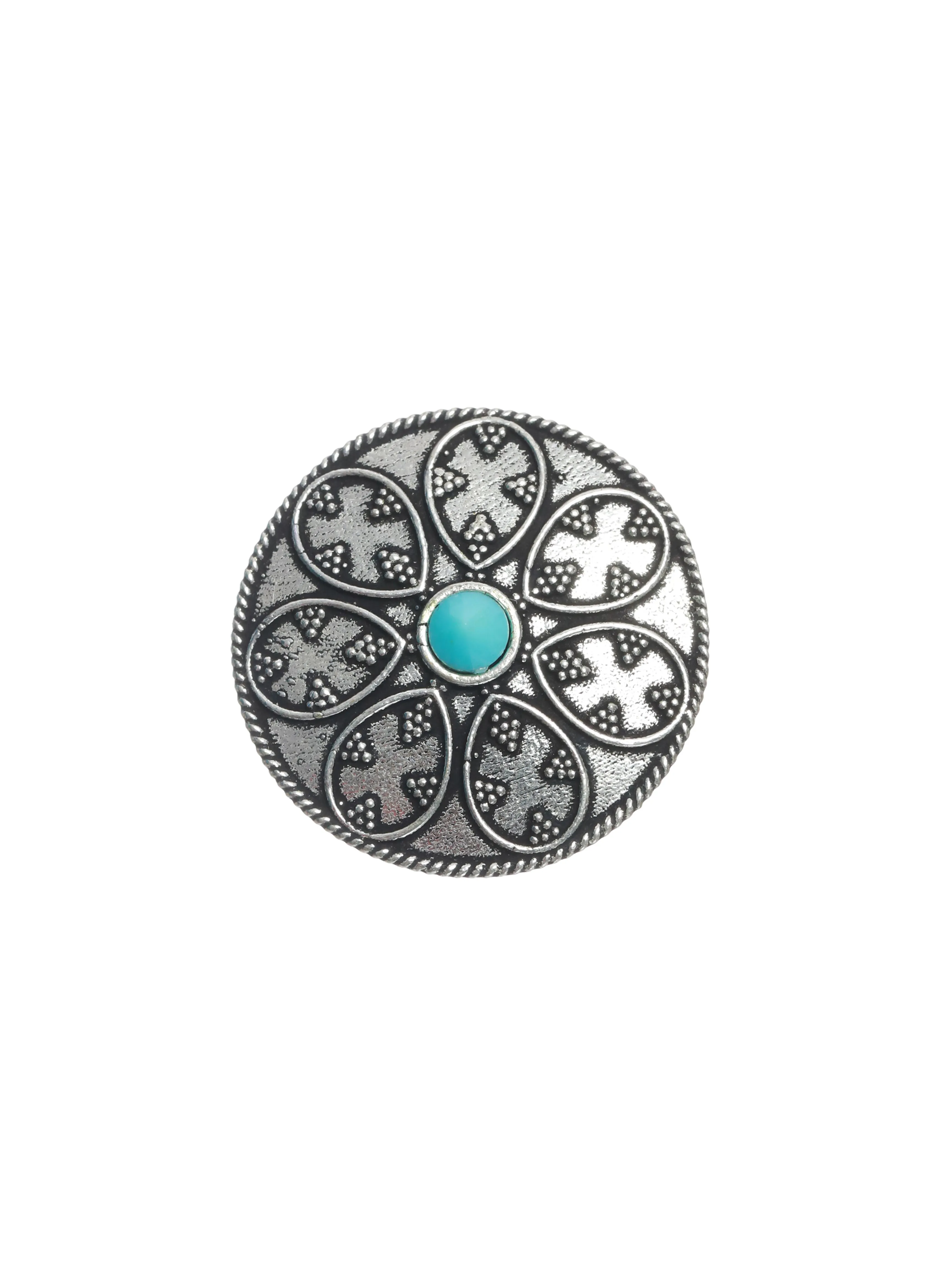 Oxidised Silver-Plated Blue Stone-Studded Finger Ring