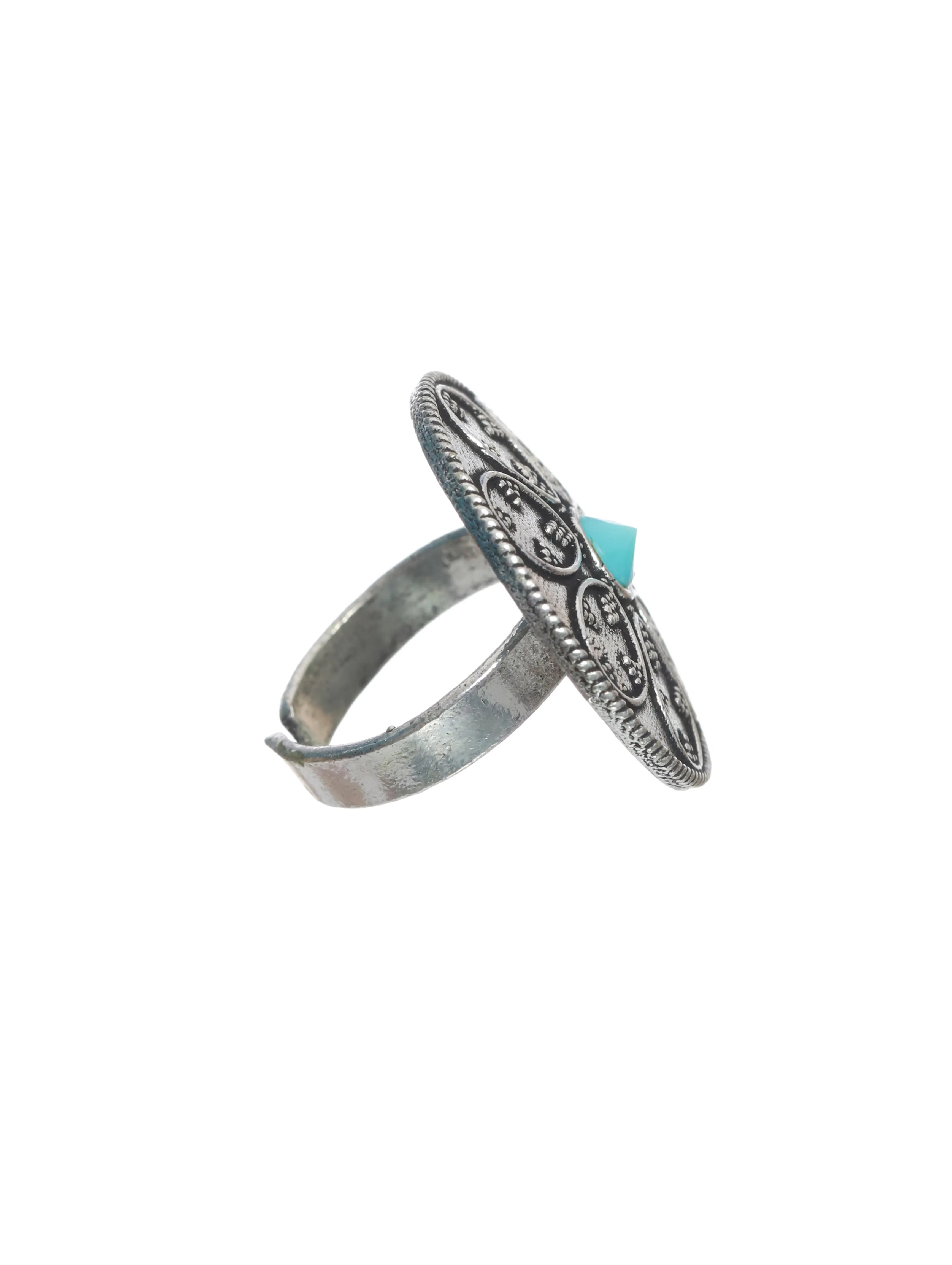 Oxidised Silver-Plated Blue Stone-Studded Finger Ring