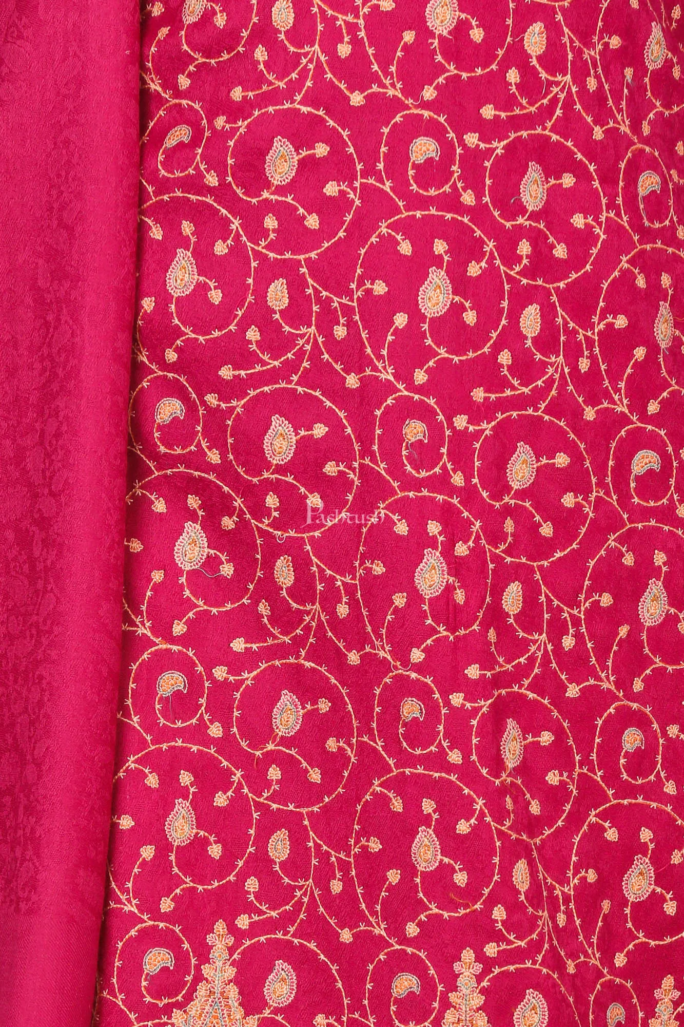 Pashtush Embroidery, With Self Stole (Unstitched) - Rich Pink