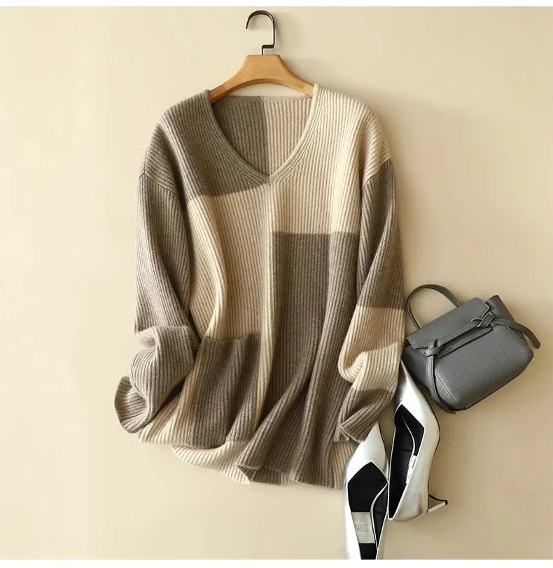 Patchwork Cashmere Sweater This Vneck beauty is the wrapped up in 100 luxurious cashmere winter