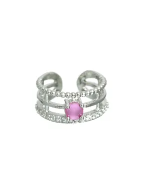 Pink Silver-Plated Ad-Studded Handcrafted Adjustable Finger Ring