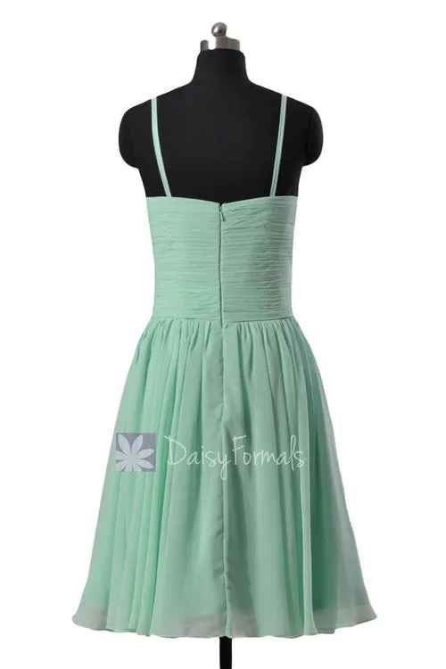 Pretty Short Mint Chiffon Dress Wedding Party Dress W/Spaghetti Straps(BM8515)